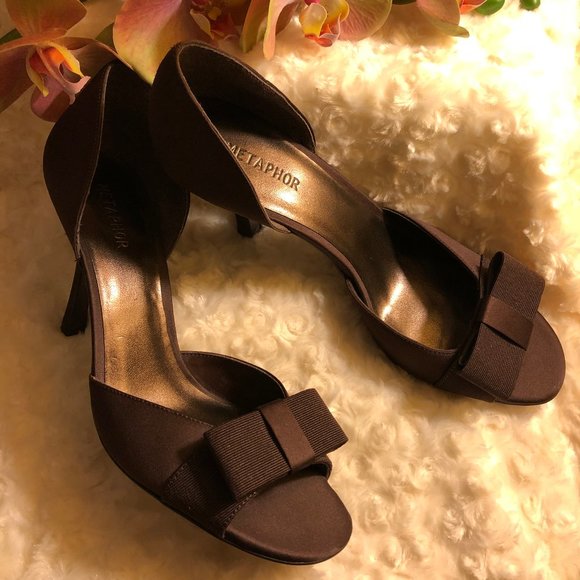 Chocolate Brown Satin Peep Toe (Size 8.5) - Picture 5 of 13